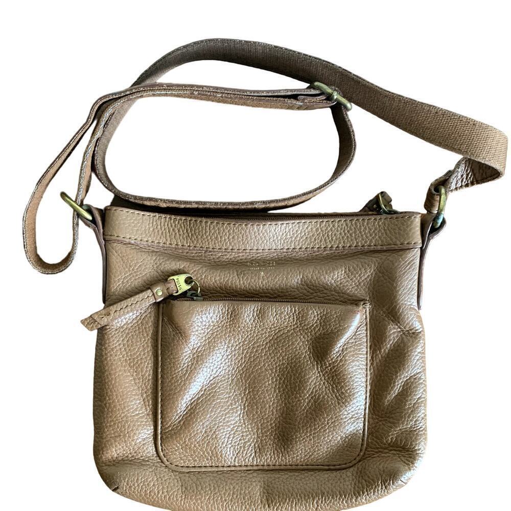 Fossil Brown Pebbled Leather Crossbody Satchel Bag Purse Adjustable Strap